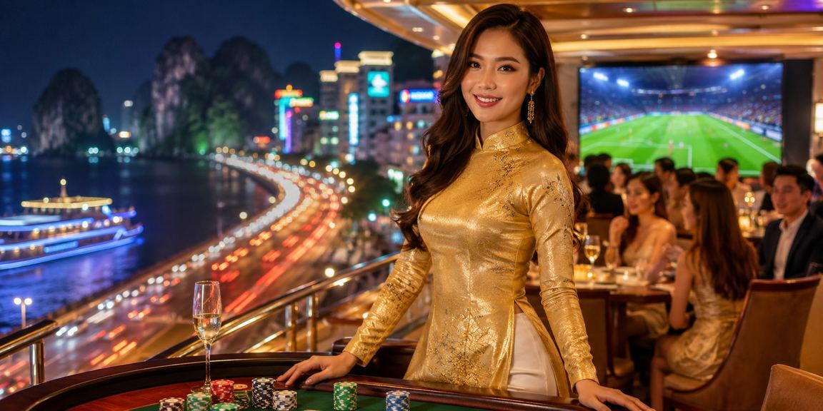 Cá cược bóng đá tại Vịnh Hạ Long với áo dài Việt Nam truyền thống