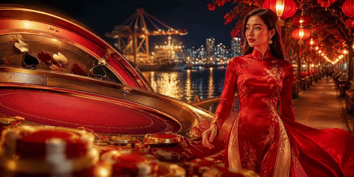 Người phụ nữ mặc áo dài chơi bài casino bên bờ biển Vũng Tàu